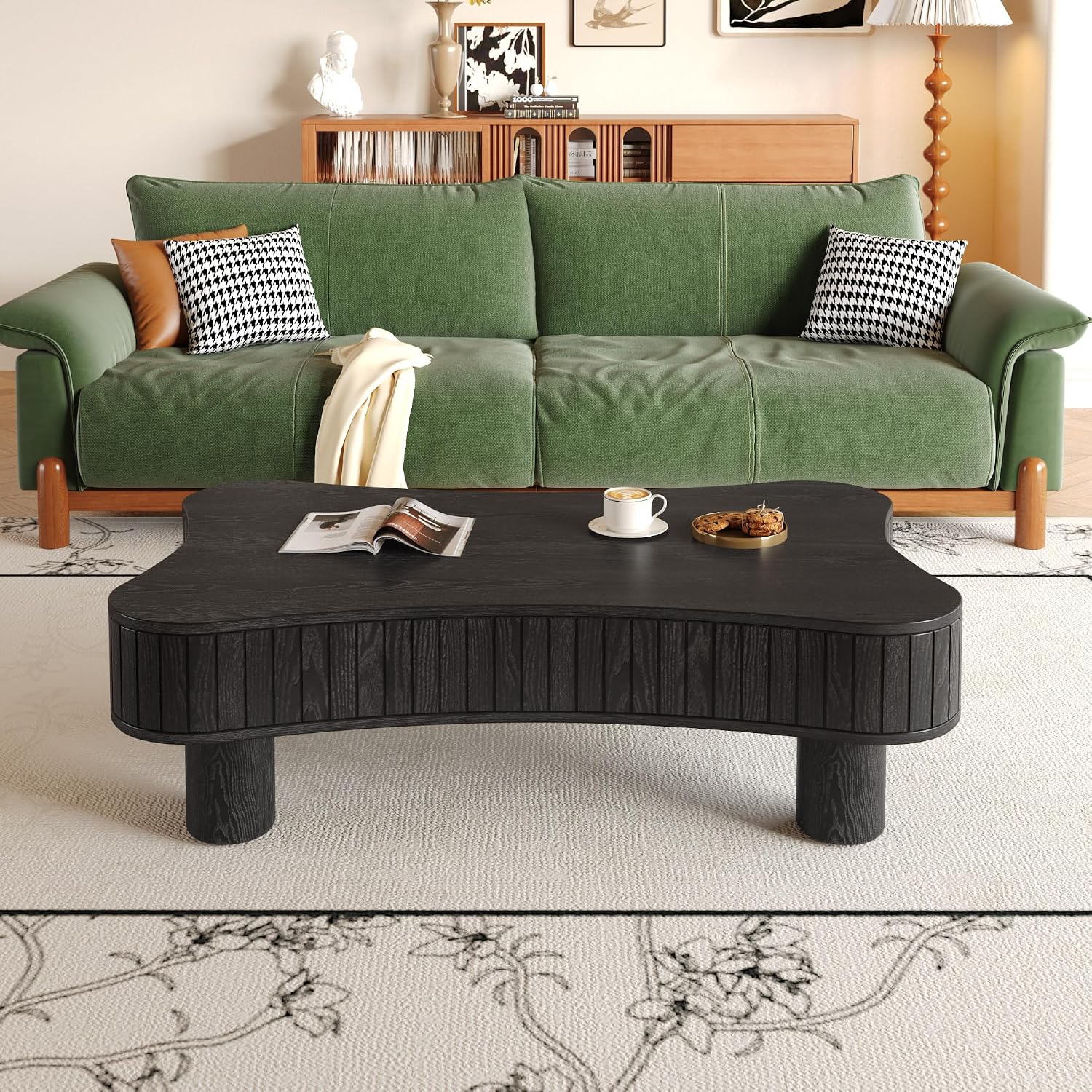 42.52'' Cloud Coffee Table with Lifting Top for Living Room Irregular Coffee Table with Lift Top Modern Smart Coffee Tables with Storage Unique Center Tables Low Pull Up Tea Tables Black