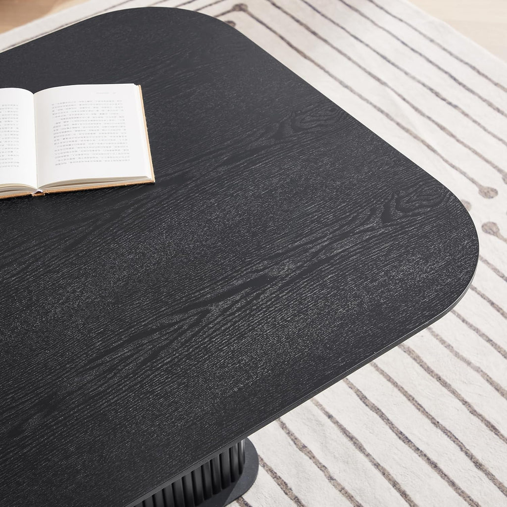 Coffee Table, Modern Wooden Coffee Table Rectangle Center Table with Solid Wood Veneered, Black