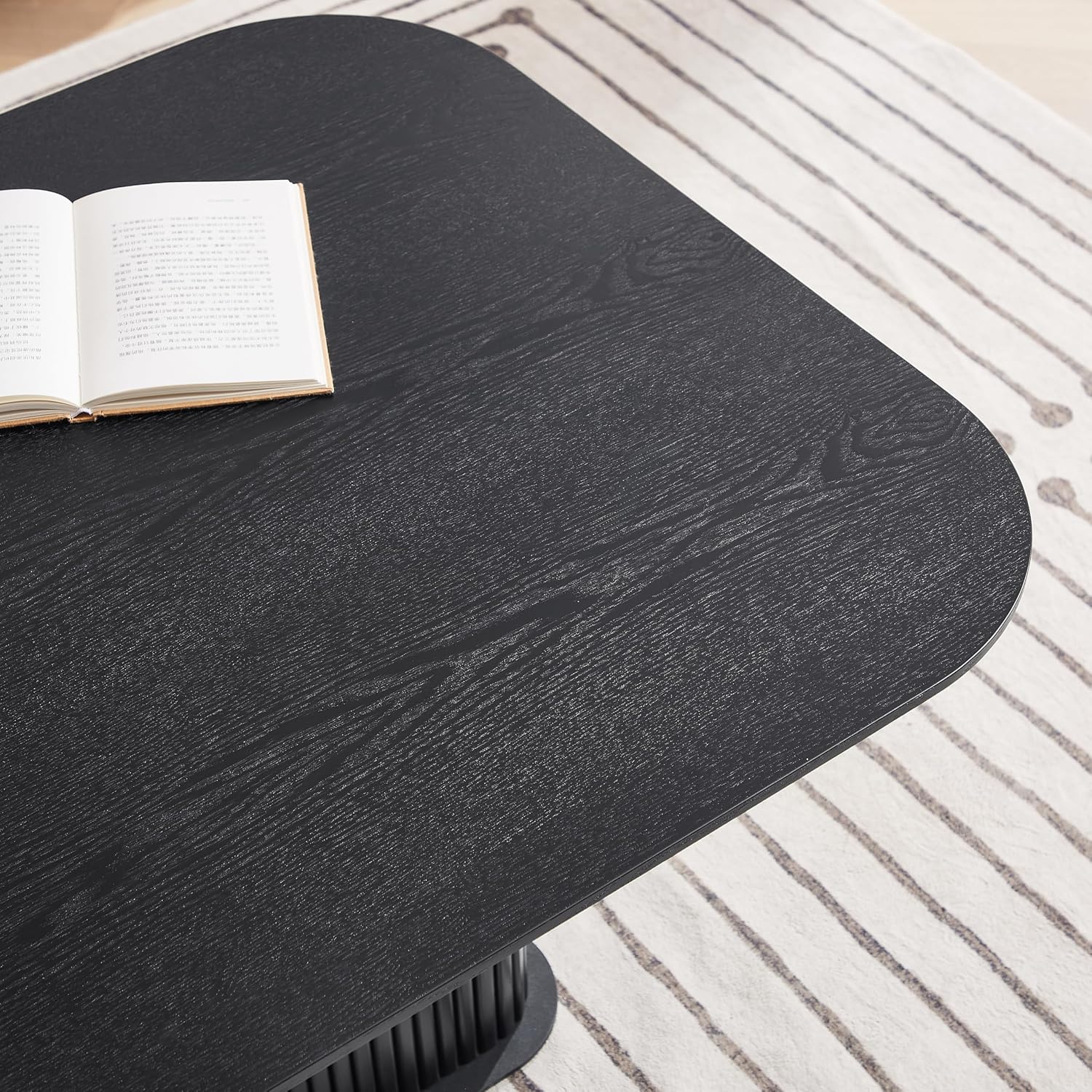 Coffee Table, Modern Wooden Coffee Table Rectangle Center Table with Solid Wood Veneered, Black