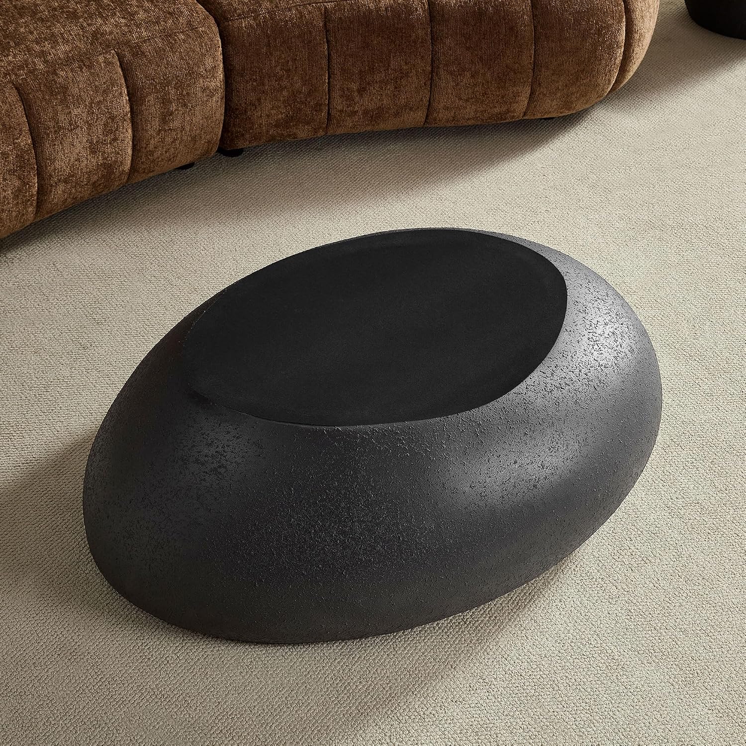 JUSTONE 43.31' Oval Coffee Table for Living Room,Curved Fiberglass Matte Center Table, Elliptical Accent Sofa Table for Apartment Office, No Assembly Required, Black