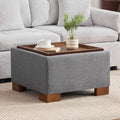 WUTUTUEE 24' Square Ottoman Coffee Table with Storage, Fabric Ottomans with Tray and Solid Wood Legs for Living Room, Bedroom and Apartments, Small Modern Ottoman Tea Table with Lift-Off Lid, Grey