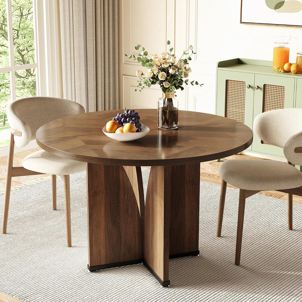 LITTLE TREE 39-Inch Round Dining Table for 4, Rustic Kitchen Table with X-Shaped Stable Pedestal, Farmhouse Dinner Table for Dining Room, Living Room, Dark Brown