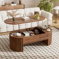 Oval Coffee Table with Lifting Top for Living Room Smart Coffee Table with Storage Mid Century Modern Coffee Tables with Adjustable Lift Top Coffee Tables Fluted Walnut 47.2'