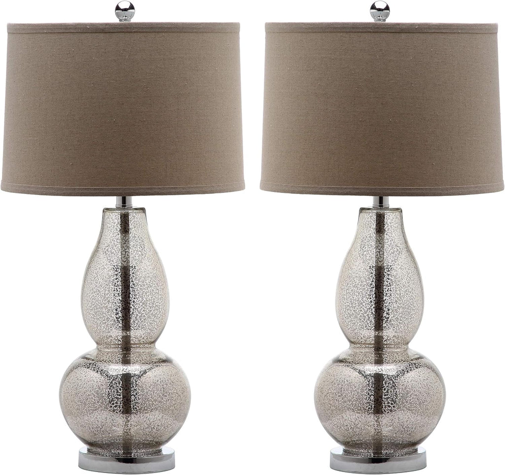 SAFAVIEH Lighting Collection Mercurio Antique Silver/ Wheat Brown Shade 29-inch Bedroom Living Room Home Office Desk Nightstand Table Lamp Set of 2 (LED Bulbs Included)