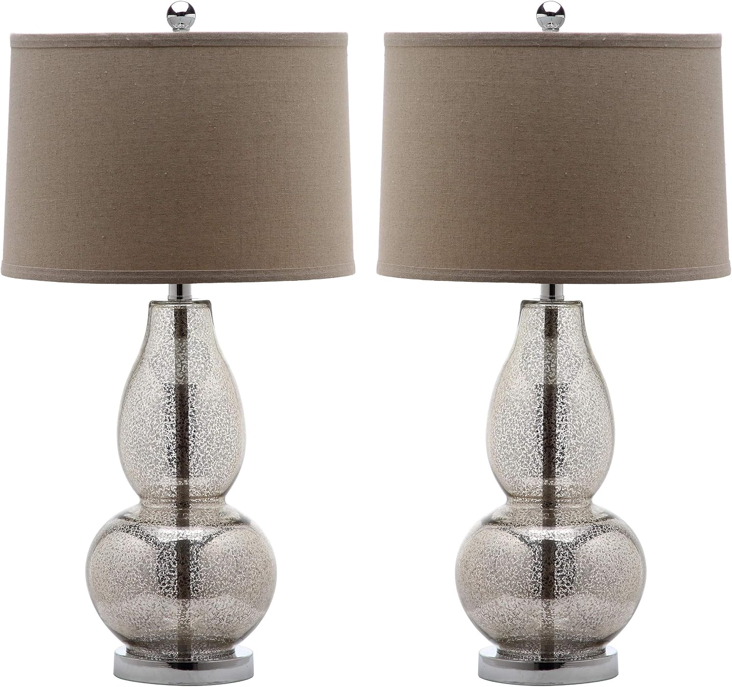 SAFAVIEH Lighting Collection Mercurio Antique Silver/ Wheat Brown Shade 29-inch Bedroom Living Room Home Office Desk Nightstand Table Lamp Set of 2 (LED Bulbs Included)