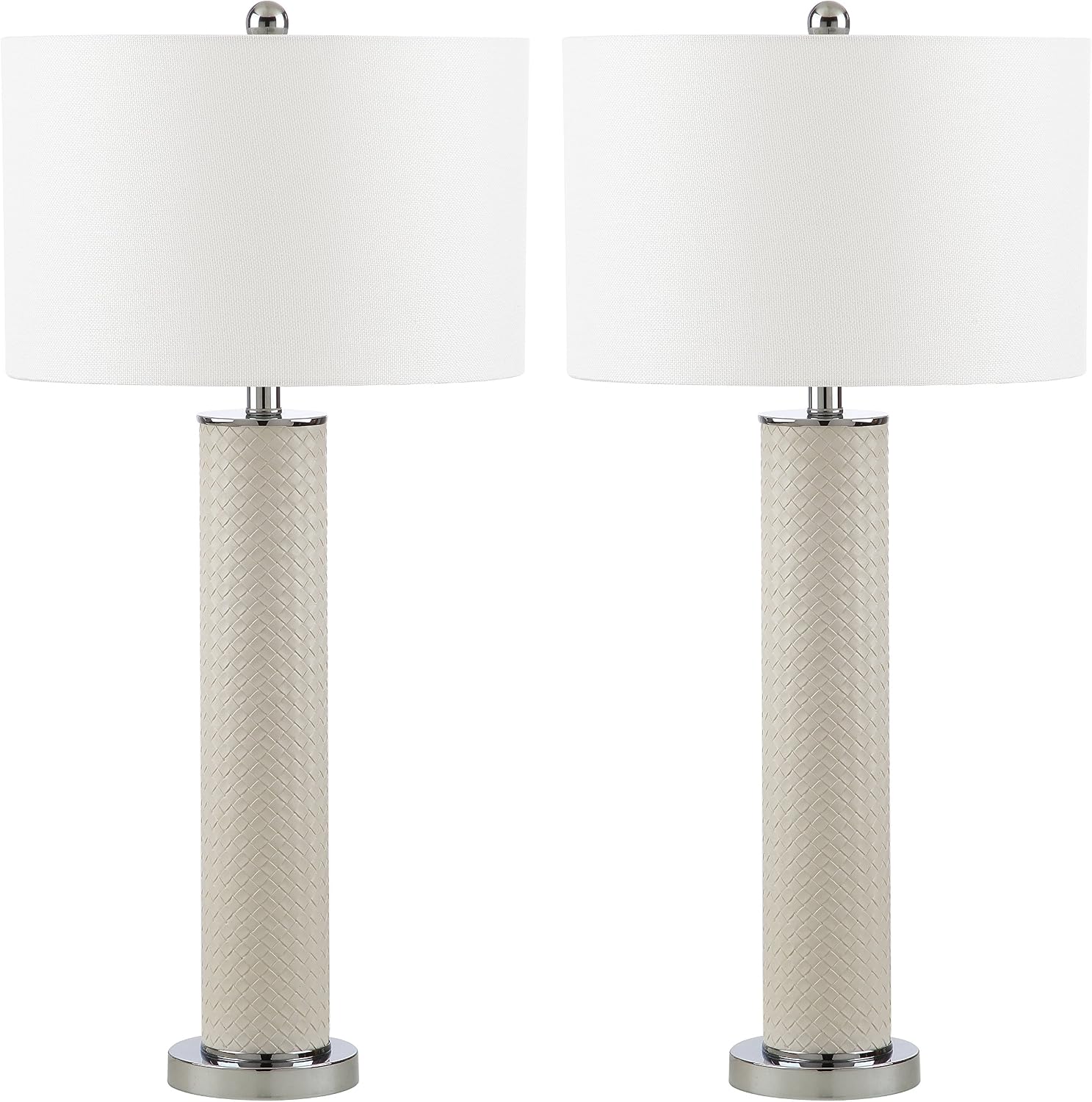 SAFAVIEH Lighting Collection – Set of 2 Ollie Modern Contemporary Cream Faux Woven Leather 32-Inch Table Lamps, LED Bulbs Included, Bedroom Living Room Home Office (LIT4404L-SET2)