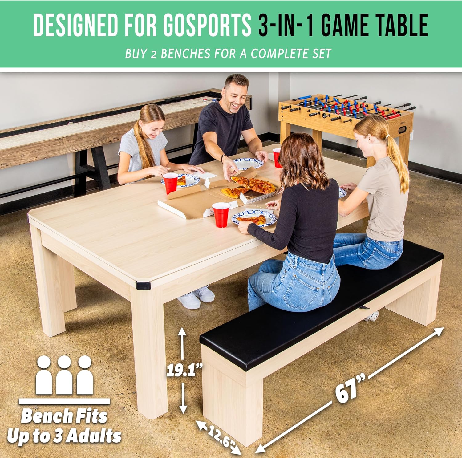 GoSports 3 in 1 Pool, Dining, & Table Tennis Combo Table and Storage Benches - 7 ft or 8 ft - Convertible Billiards and Table Tennis with Accessories
