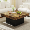 Square Coffee Table with LED Lights, 35.4' Coffee Tables for Living Room, Engineered Wood Modern Center Table with 2 Drawers for Home, Office (Black)
