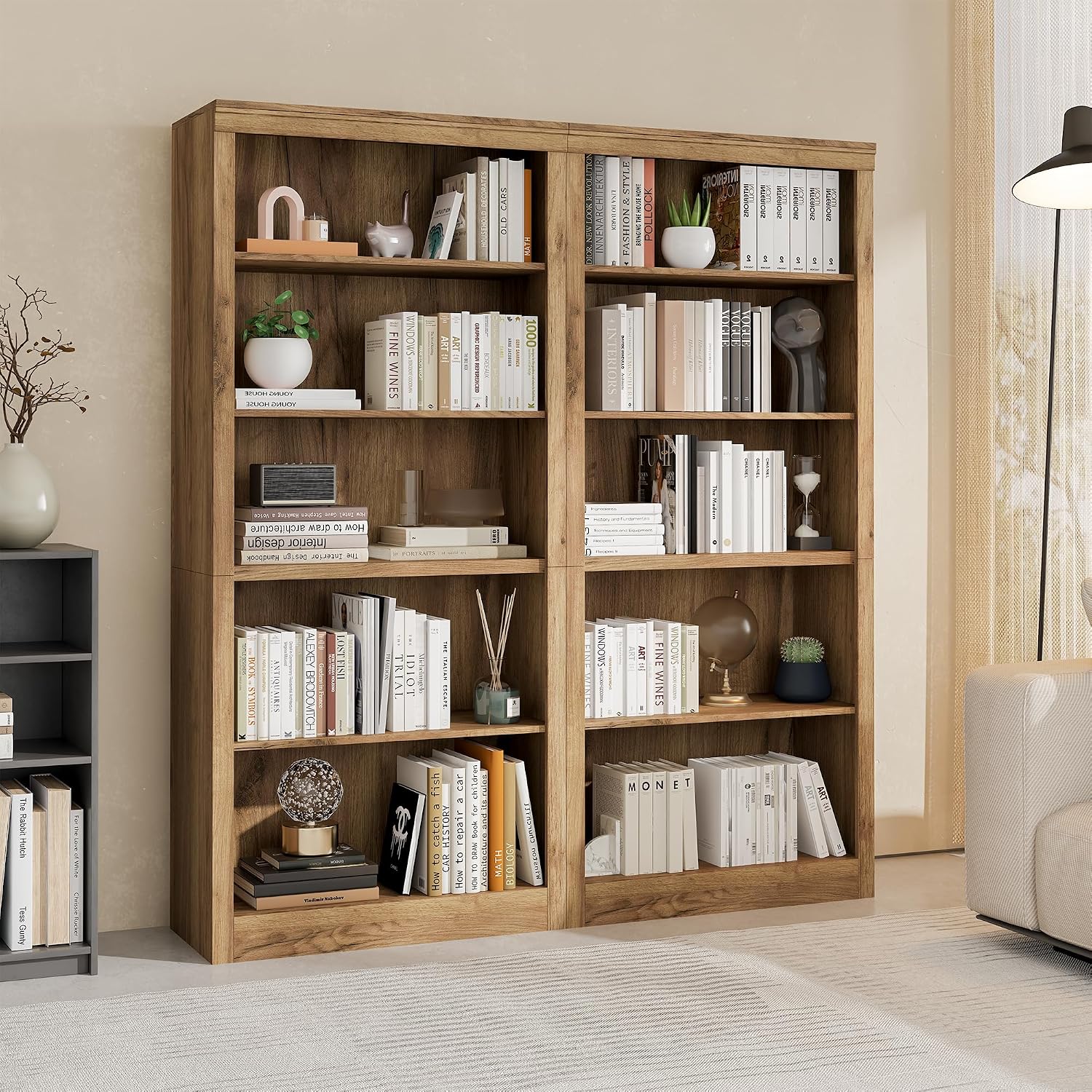 Garvee 71 in Tall Bookshelf, 5-Tiers Bookcase and Bookshelf, Wooden Open Storage Shelves with Anti-Tip Design, White Book Shelf for Bedroom, Living Room and Office, Brown