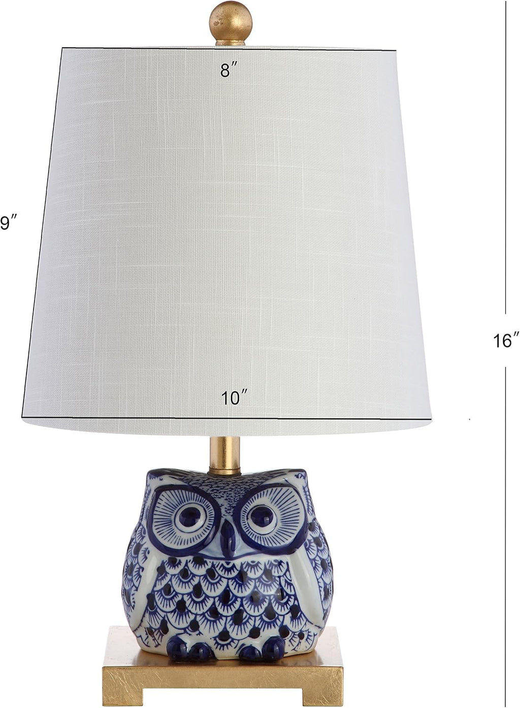 JONATHAN Y 16' Blue/White Ceramic Owl Mini Table Lamp for Bedroom or Office, Modern Farmhouse Nightstand Lamp with White Linen Shade, LED Bulb Included (JYL3014A-SET2)