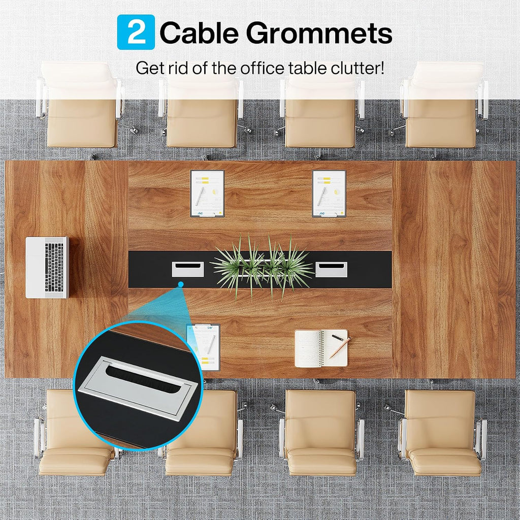 Tribesigns 8FT Conference Table Set of 2, Large Meeting Podcast Table for 10 People, Business Style Wooden Training Table with Strong Metal Frame for Office Conference