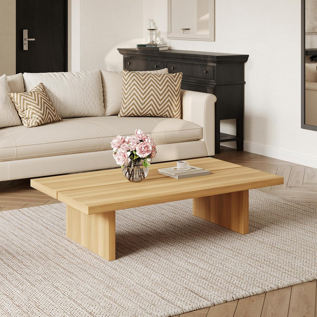 47' Rectangle Wood Coffee Table for Living Room - Minimalist Modern Coffee Tables for Living Room, Japanese Tea Table, Low Profile Center Table for Home & Office (Natural Wood Color)