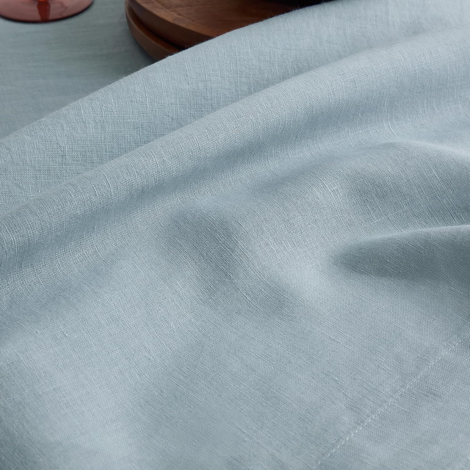 Solino Home Linen 60 Inch Round Tablecloth - 100% Pure Linen Dusty Blue Round Tablecloth - Machine Washable Table Cloth for Summer - Sonoma