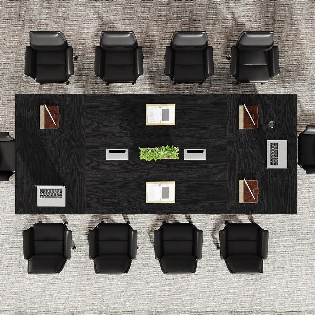 Tribesigns 8ft Conference Table, Large Meeting Table for 8-10 People, Business Seminar Furniture for Office Conference Room (1, Black)