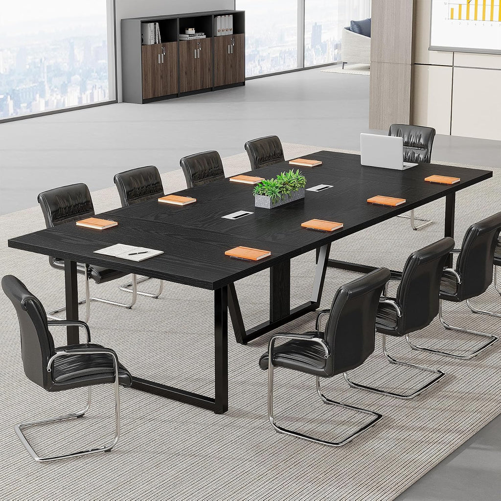 Tribesigns 8FT Conference Table, 94.49 L x 47.24 W x 29.53 H Inches Large Meeting Podcast Table for 10 People, Business Style Wooden Training Table with Strong Metal Frame for Office Conference