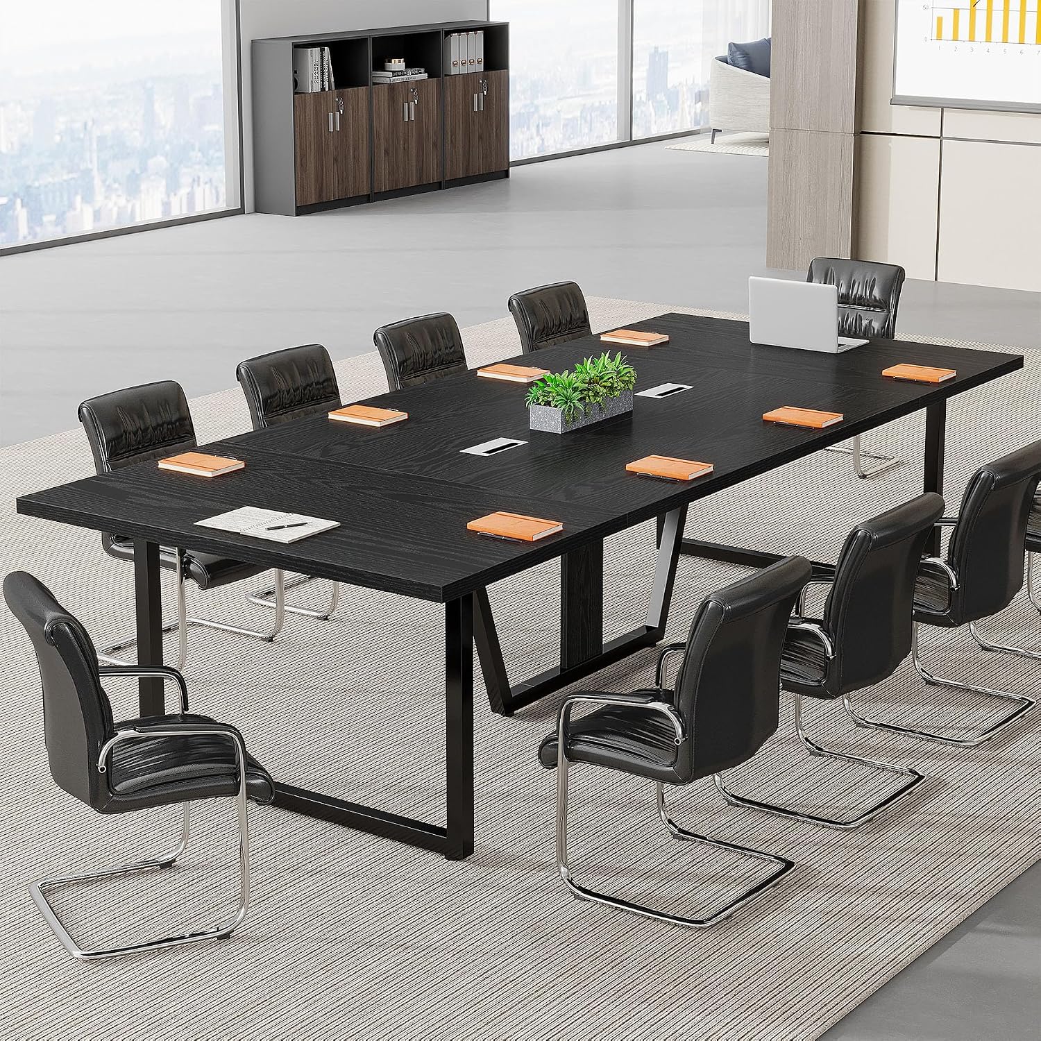 Tribesigns 8FT Conference Table, 94.49 L x 47.24 W x 29.53 H Inches Large Meeting Podcast Table for 10 People, Business Style Wooden Training Table with Strong Metal Frame for Office Conference