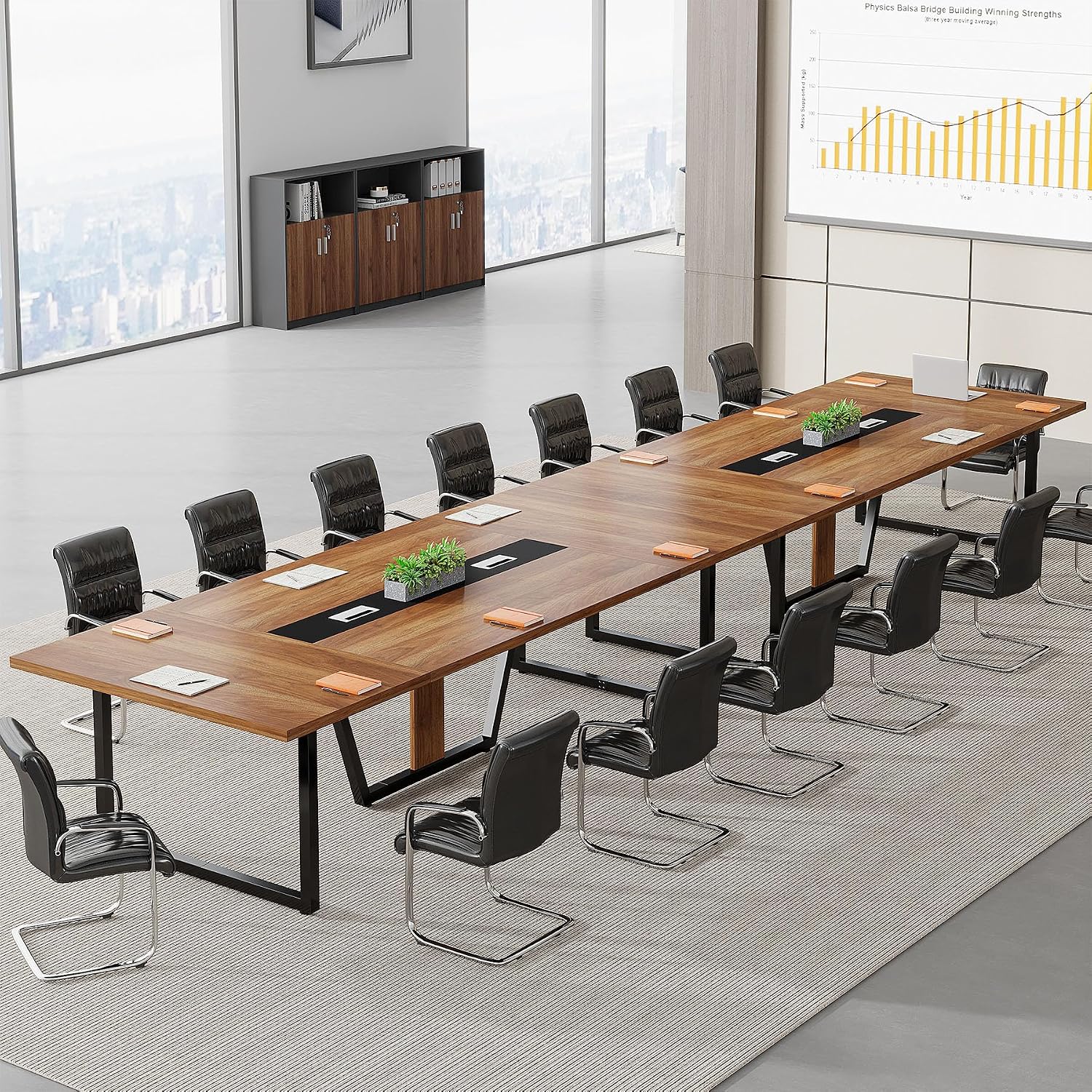 Tribesigns 8FT Conference Table Set of 2, Large Meeting Podcast Table for 10 People, Business Style Wooden Training Table with Strong Metal Frame for Office Conference