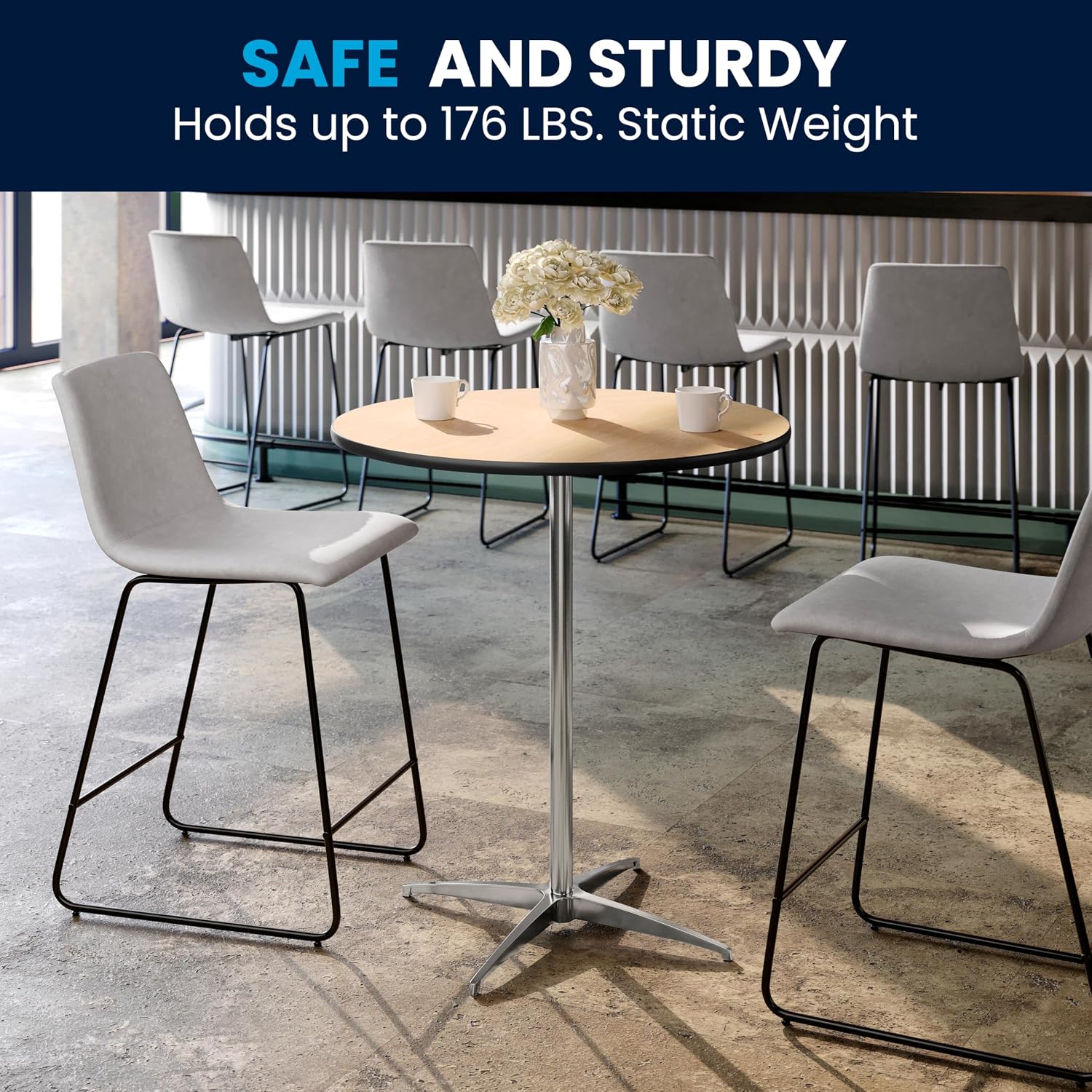 Flash Furniture Lars 30' Round Cocktail Table with 30' and 42' Columns, Adjustable Standard or Bar Height Round Table for Events or Home Use, Natural