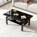 Modern Glass Coffee Table, 2-Tier Black Tempered Glass Tea Tables for Living Room, Rectangle 39.4' x 23.7' x 17.72' Stylish Center Coffee Table with Storage (Black One)