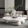 47.2' Cloud Coffee Table for Living Room Irregular Coffee Table Modern Low Coffee Tables Unique Center Table with 3 Ball Legs for Small Space Apartment Cream White