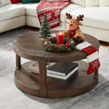 JUSTONE 40' Round Coffee Table for Living Room,2 Tier Traditional Round Circle Wooden Center Coffee Table,Rustic Industrial Coffee Table for Apartment, Easy Assembly (Brown)