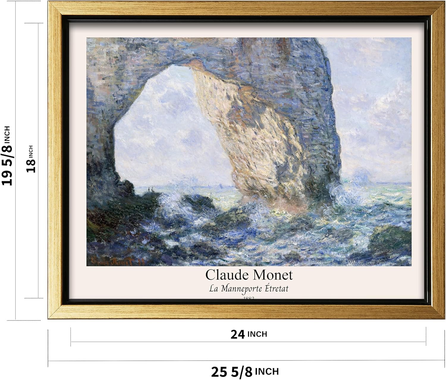 Poster Master Vintage Claude Monet Canvas - Retro La Manneporte Print - Fine Art - Classic Impressionism Painting - Etretat & Rock Formation Art - Bedroom Wall Decor - 18x24 Gold Framed Canvas