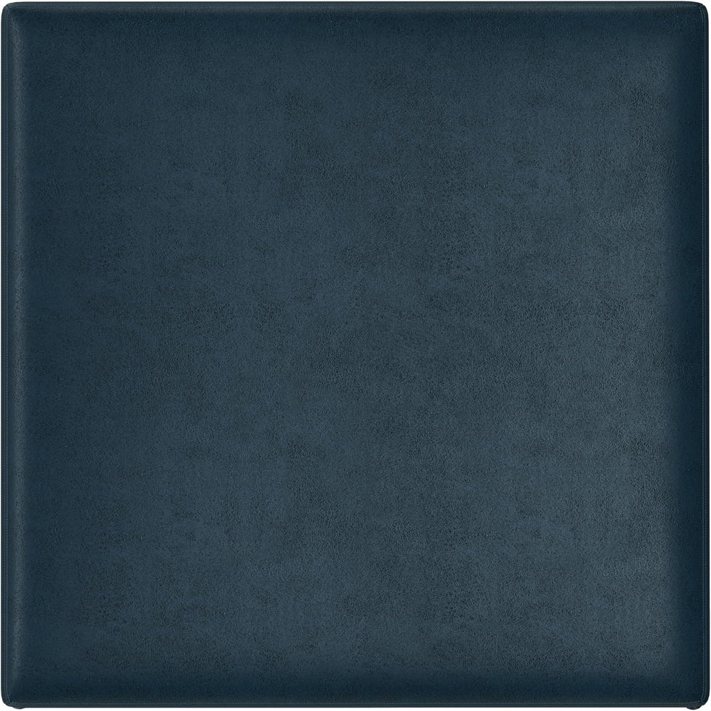 SIMPLIHOME Owen Square Coffee Table Storage Ottoman - 36 inch Wide Upholstered Vegan Leather Lift-Top Ottoman in Distressed Dark Blue, Mid-Century Modern Ottoman for Living Room with Tufted Detail