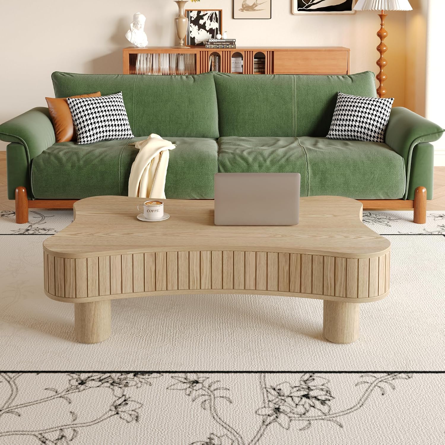 Unique Cloud Coffee Table with Lifting Top Low Coffee Table with Storage Farmhouse Country Rustic Wooden Coffee Tables Cute Irregular Center Tables for Living Room 42.52'' Natural Wood