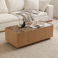 46.8' Rectangular Coffee Table with Glass Tabletop, Mid Century Modern Wood Coffee Table with Drawer, Contemporary Center Table Safe Curved Corners for Living Room, Oak