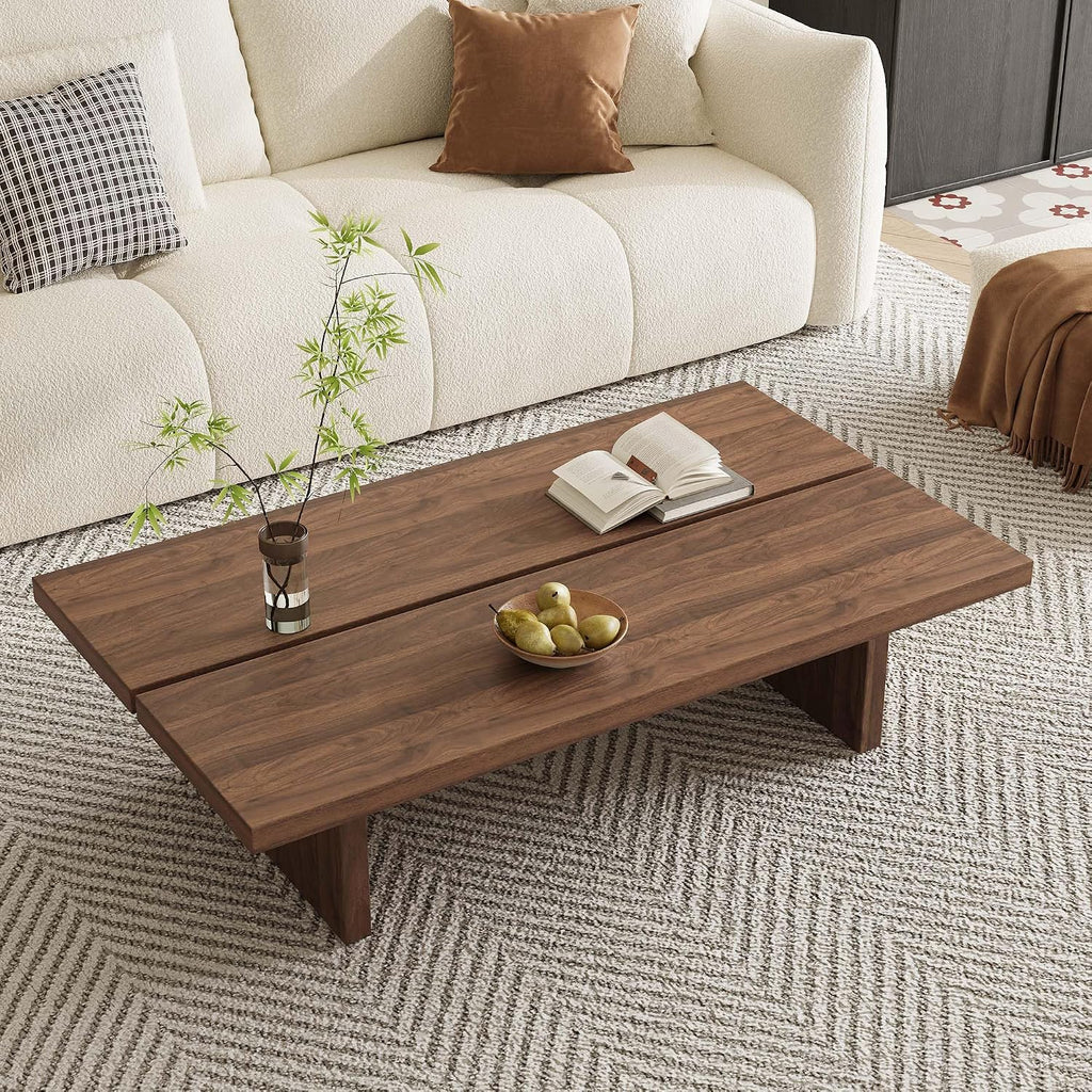 47' Rectangular Walnut Grain Coffee Table - Minimalist Modern Coffee Tables for Living Room, Japanese Tea Table, Low Profile Center Table for Home & Office (Brown)