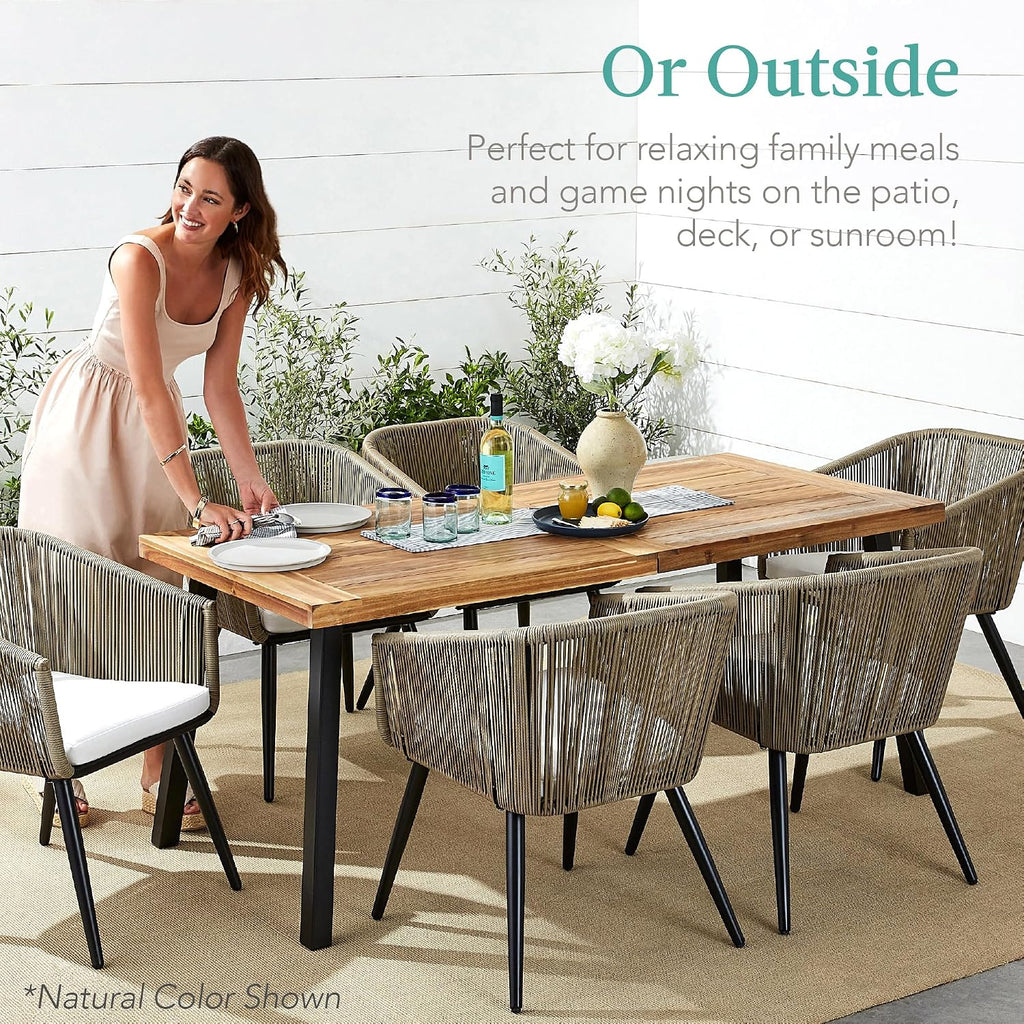 Best Choice Products 6-Person Indoor Outdoor Acacia Wood Dining Table, Picnic Table w/Powder-Coated Steel, 350 Pound Capacity Legs - Espresso