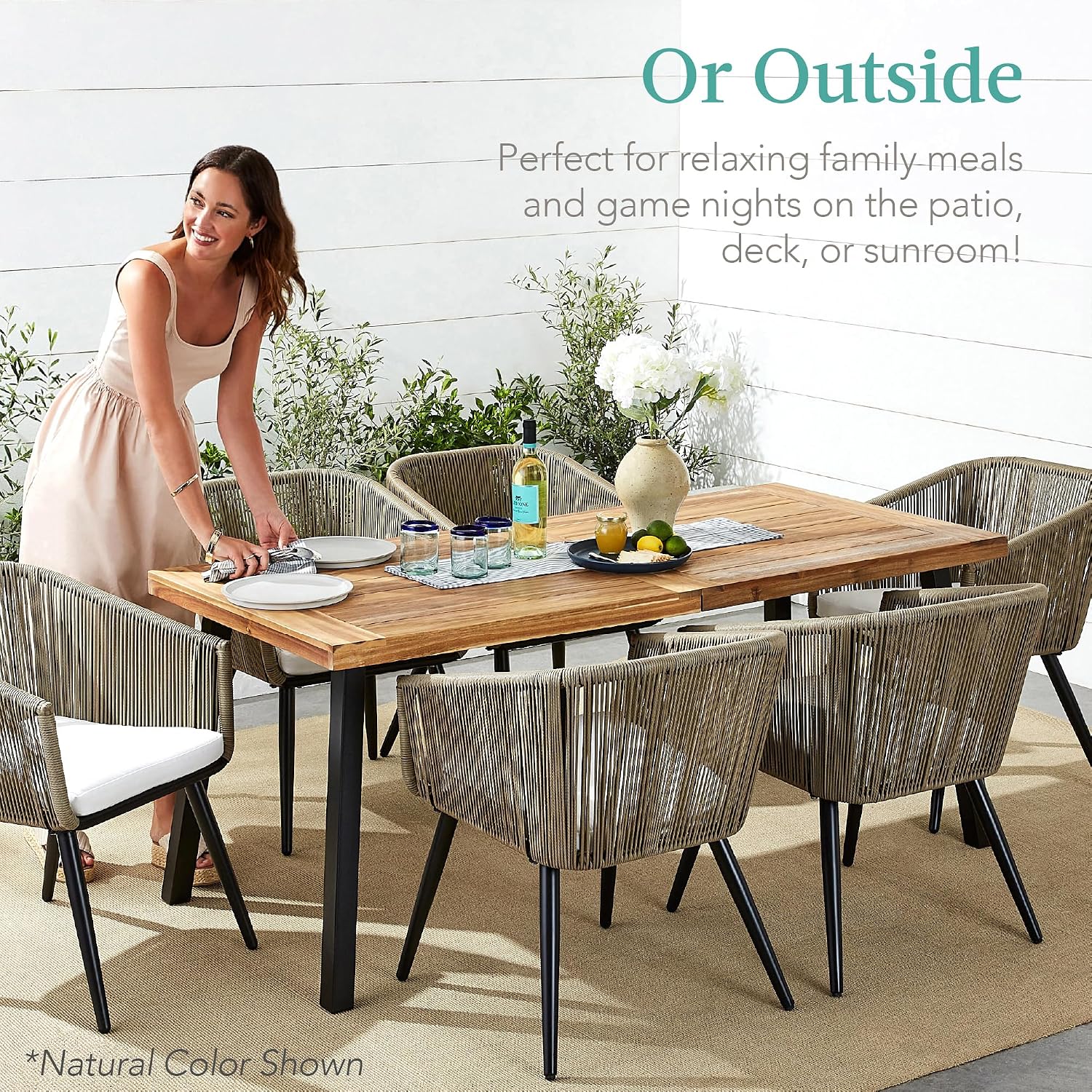 Best Choice Products 6-Person Indoor Outdoor Acacia Wood Dining Table, Picnic Table w/Powder-Coated Steel, 350 Pound Capacity Legs - Taupe