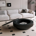 Round Coffee Table with Storage, Mid-Century Modern Solid Wood Center Table for Living Room, Large Circle Wooden Accent Table (39.37''L × 39.37''W × 13.78''H, Black)
