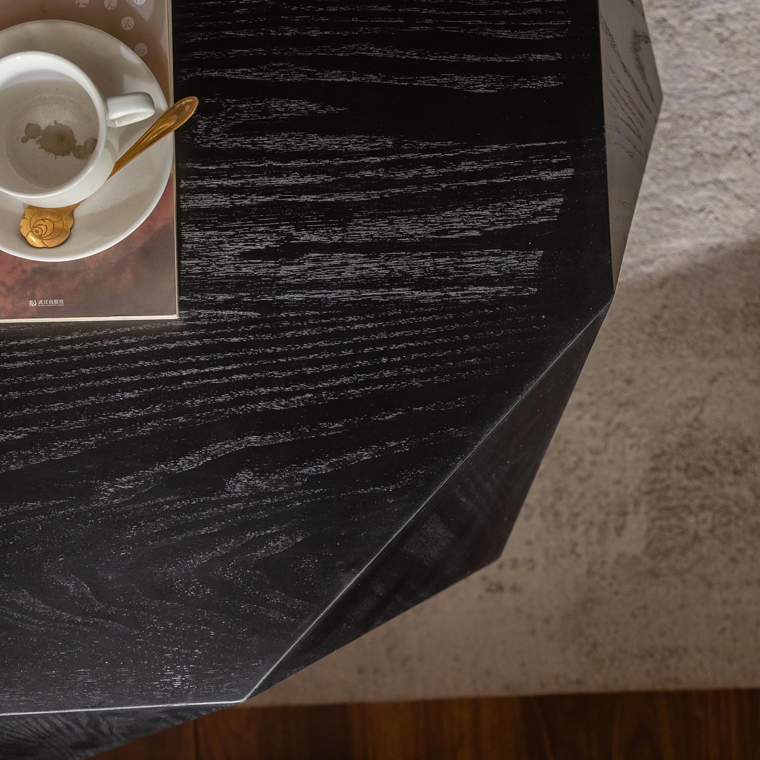 38' Three-Dimensional Embossed Pattern Modern Farmhouse Round Coffee Table, Center Table with for Living Room, Apartment, Office, Black, No Need Assembly