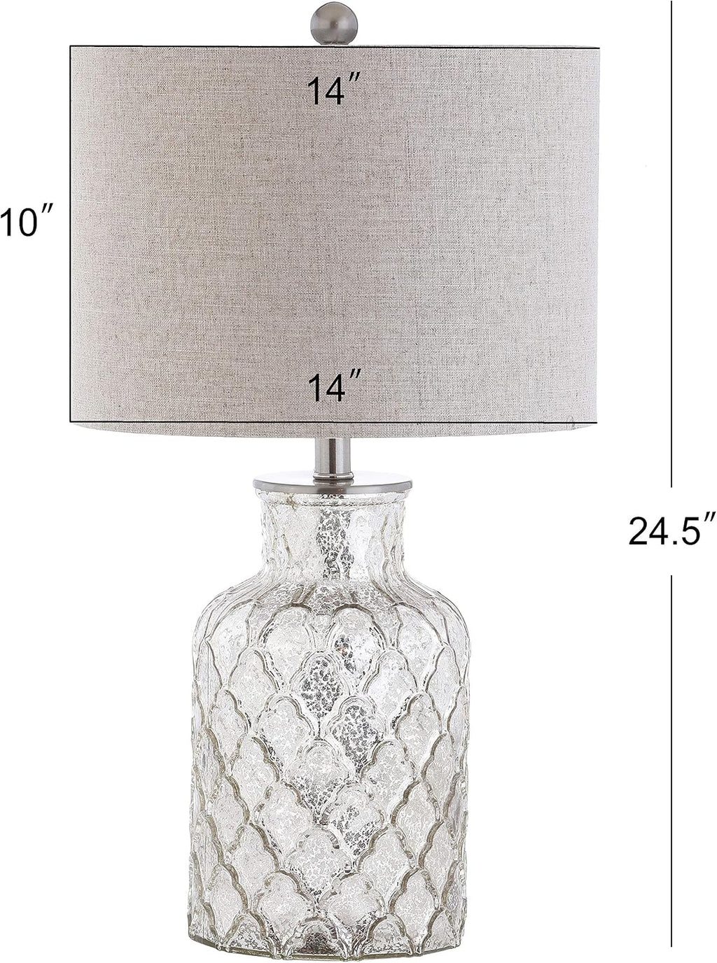 JONATHAN Y 24.5' Alvord Mercury Silver Quatrefoil Glass Table Lamp Set of 2, Contemporary Nightstand Lamps with Grey Linen Drum Shade, UL Listed, LED Bulbs Included JYL1075A-SET2