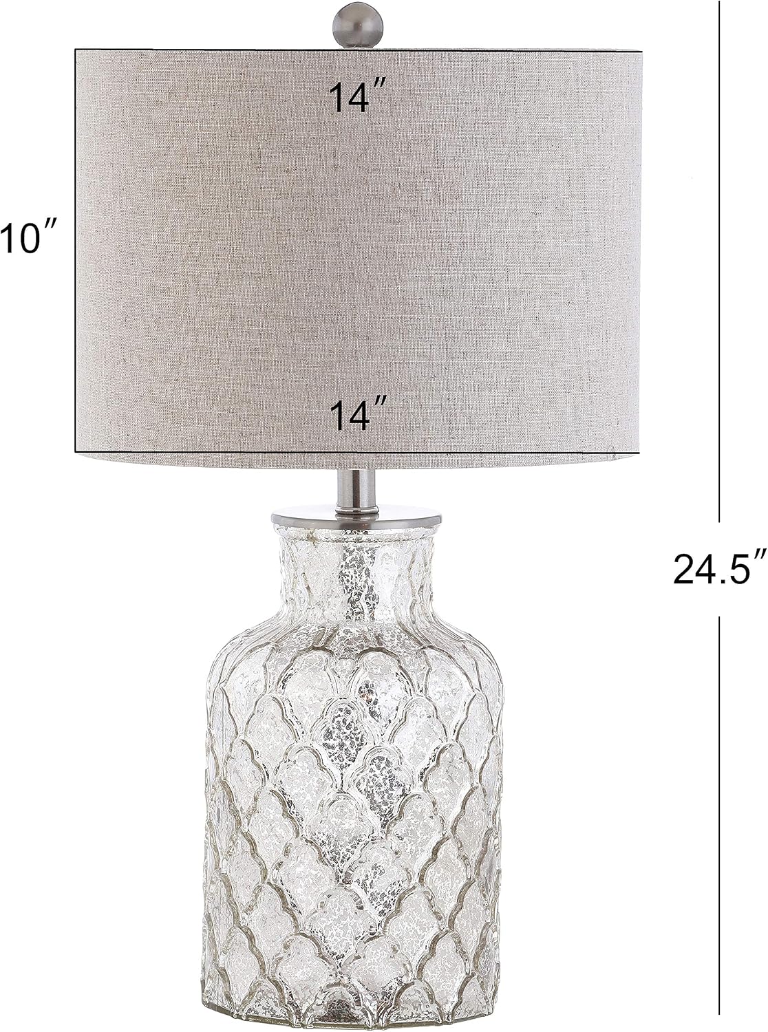 JONATHAN Y 24.5' Alvord Mercury Silver Quatrefoil Glass Table Lamp Set of 2, Contemporary Nightstand Lamps with Grey Linen Drum Shade, UL Listed, LED Bulbs Included JYL1075A-SET2
