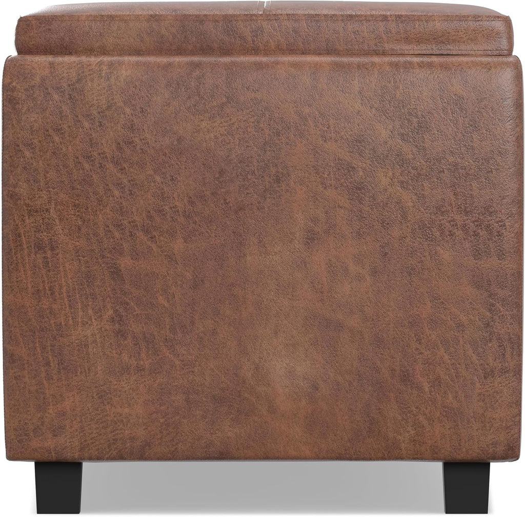SIMPLIHOME Avalon Storage Ottoman - 42 inch Wide Upholstered Vegan Leather Rectangular Flip-Top Ottoman in Distressed Saddle Brown, Contemporary Coffee Table Ottoman for Living Room with Storage