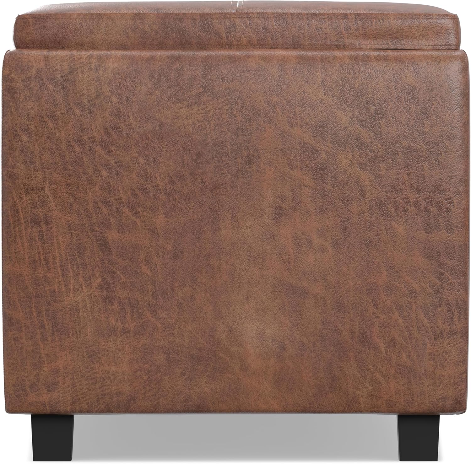 SIMPLIHOME Avalon Storage Ottoman - 42 inch Wide Upholstered Vegan Leather Rectangular Flip-Top Ottoman in Distressed Saddle Brown, Contemporary Coffee Table Ottoman for Living Room with Storage