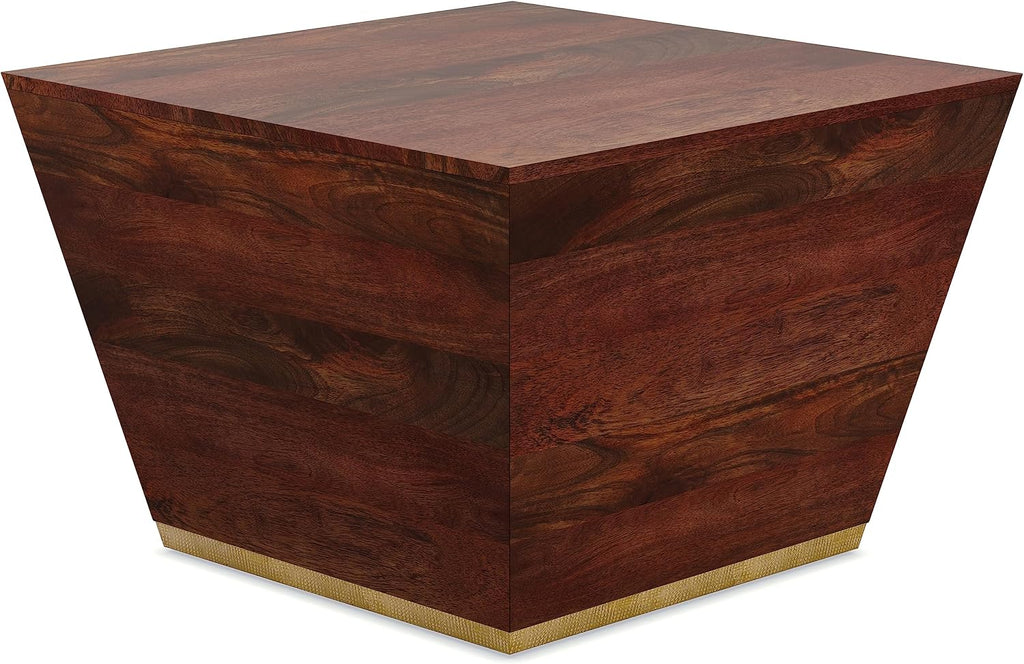 SIMPLIHOME Abba Square Coffee Table - 28 inch Wide Solid Mango Wood Modern Cocktail Table in Cognac Brown, Contemporary Table for Living Room with Low Profile Block Design, Assembled