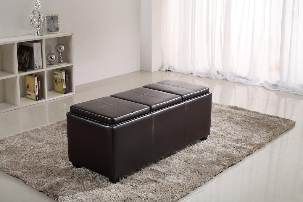 SIMPLIHOME Avalon Storage Ottoman - 42 inch Wide Upholstered Vegan Leather Rectangular Flip-Top Ottoman in Tanners Brown, Contemporary Coffee Table Ottoman for Living Room with Hidden Storage