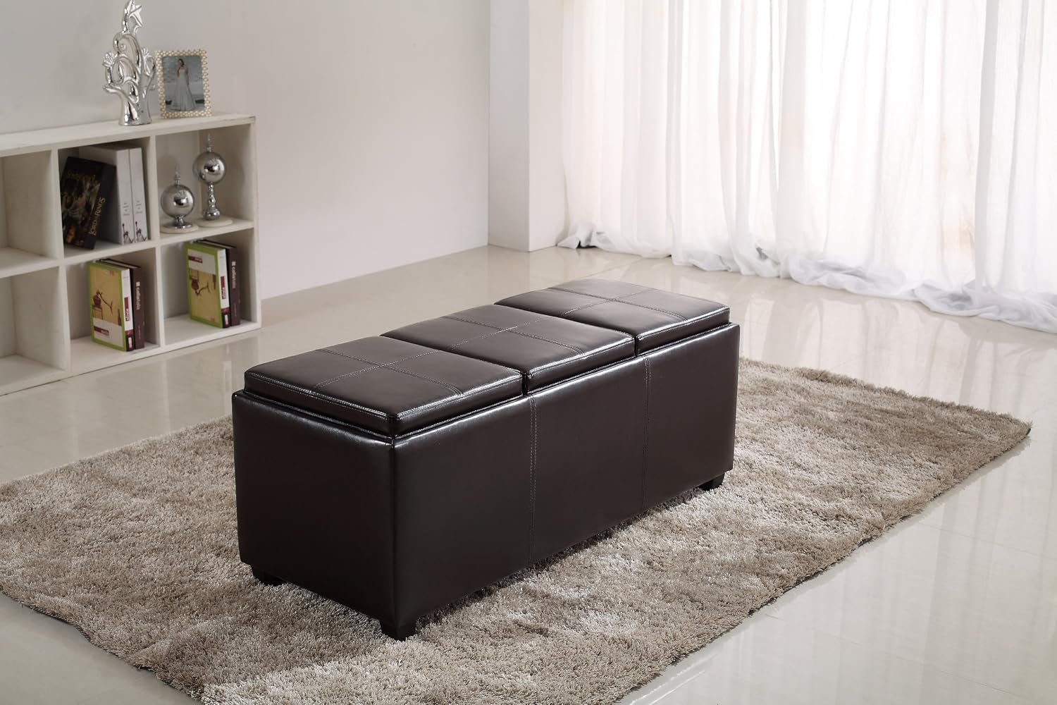 SIMPLIHOME Avalon Storage Ottoman - 42 inch Wide Upholstered Vegan Leather Rectangular Flip-Top Ottoman in Tanners Brown, Contemporary Coffee Table Ottoman for Living Room with Hidden Storage