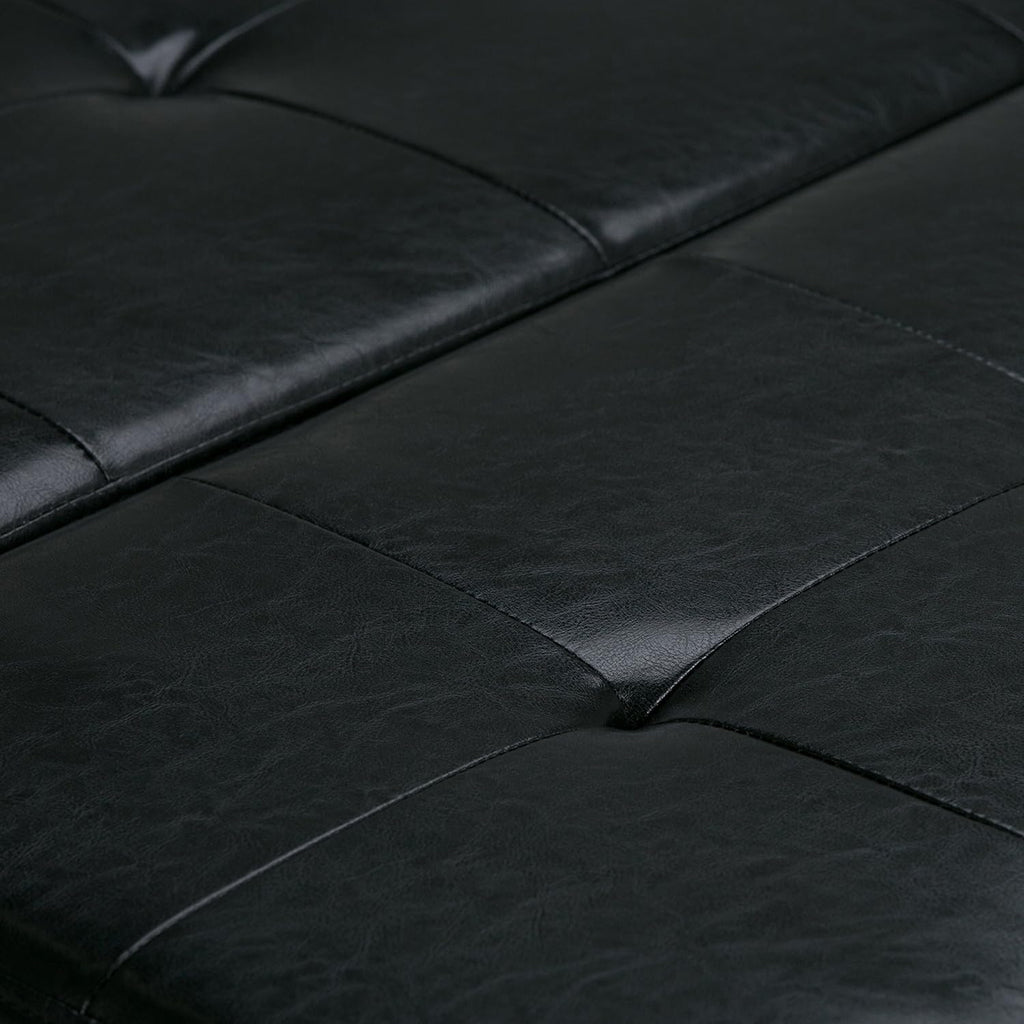 SIMPLIHOME Dover 36 inch Wide Contemporary Square Coffee Table Storage Ottoman in Midnight Black Vegan Faux Leather, Assembled, For the Living Room and Bedroom