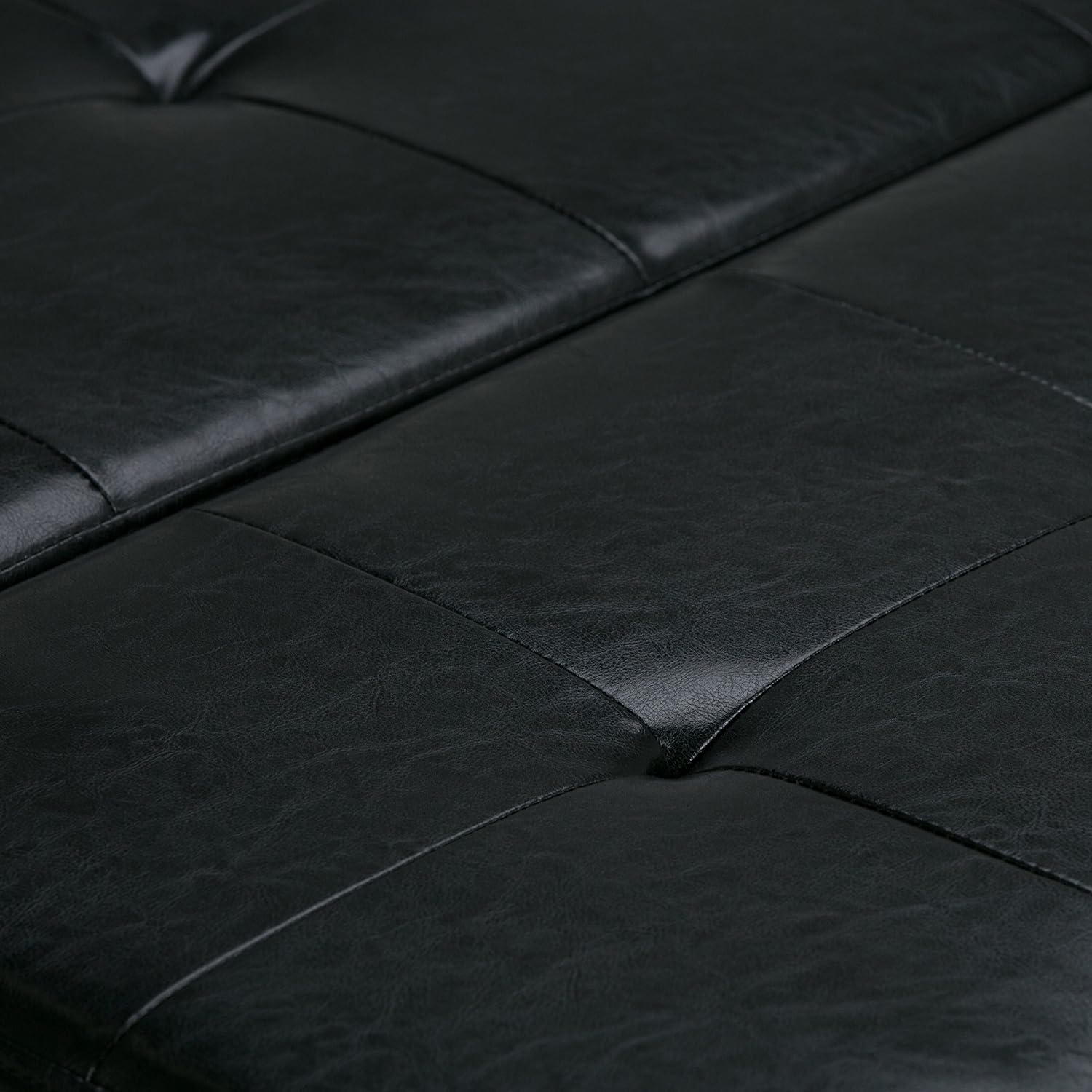 SIMPLIHOME Dover 36 inch Wide Contemporary Square Coffee Table Storage Ottoman in Midnight Black Vegan Faux Leather, Assembled, For the Living Room and Bedroom