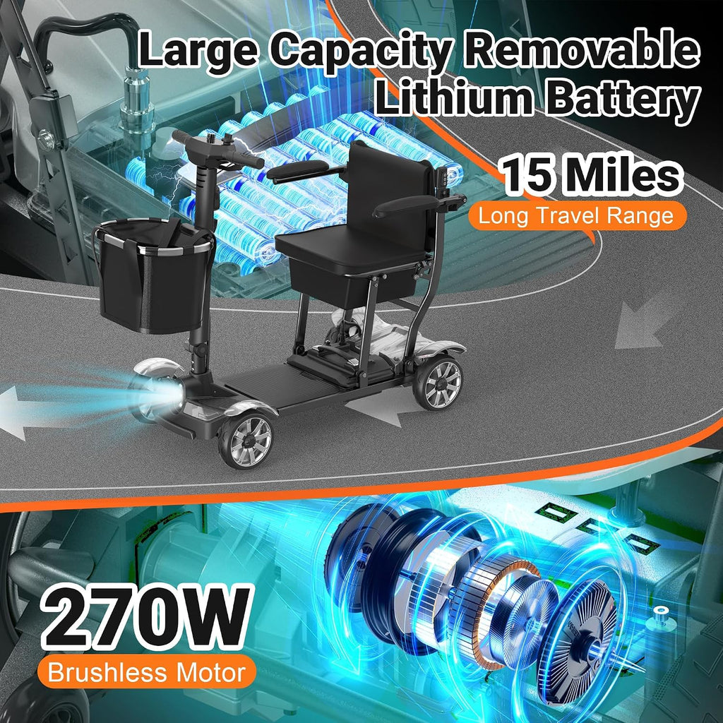 Mobility Scooter for Adults, 4 Wheel Motorized Mobility Scooter w/Portable Aluminium Frame, 350LBS Capacity & Lithium Battery, 15Miles Electric Powered Mobility for Outdoor (Silver, 15 MI)