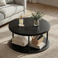 YESHOMY 36' Round Coffee Table, 2-Tier Wood Center Table with Storage Shelf, Heavy-Duty Metal Frame, Easy Assembly, Ideal for Living Room & Small Spaces, Black