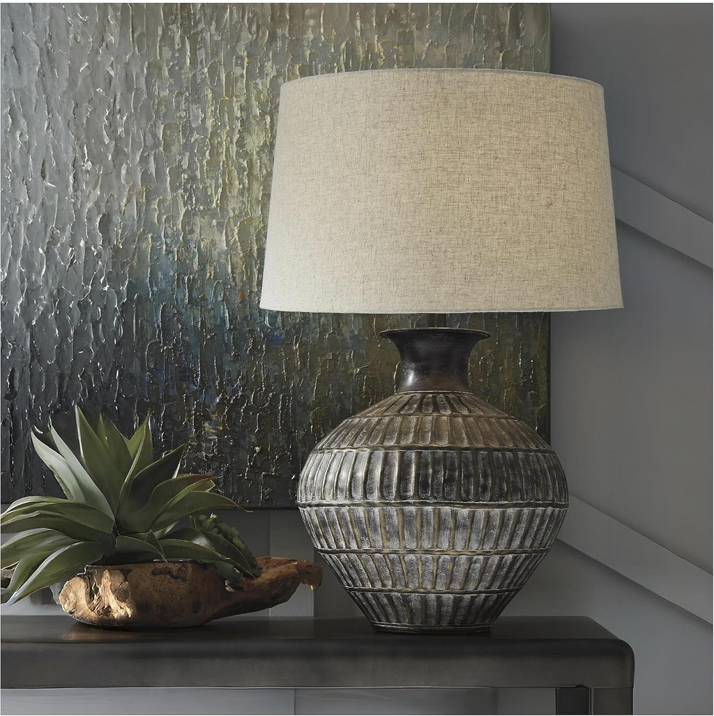 Signature Design by Ashley Magan 285.' Textured Bronze Metal Table Lamp, Antique Brown Finish