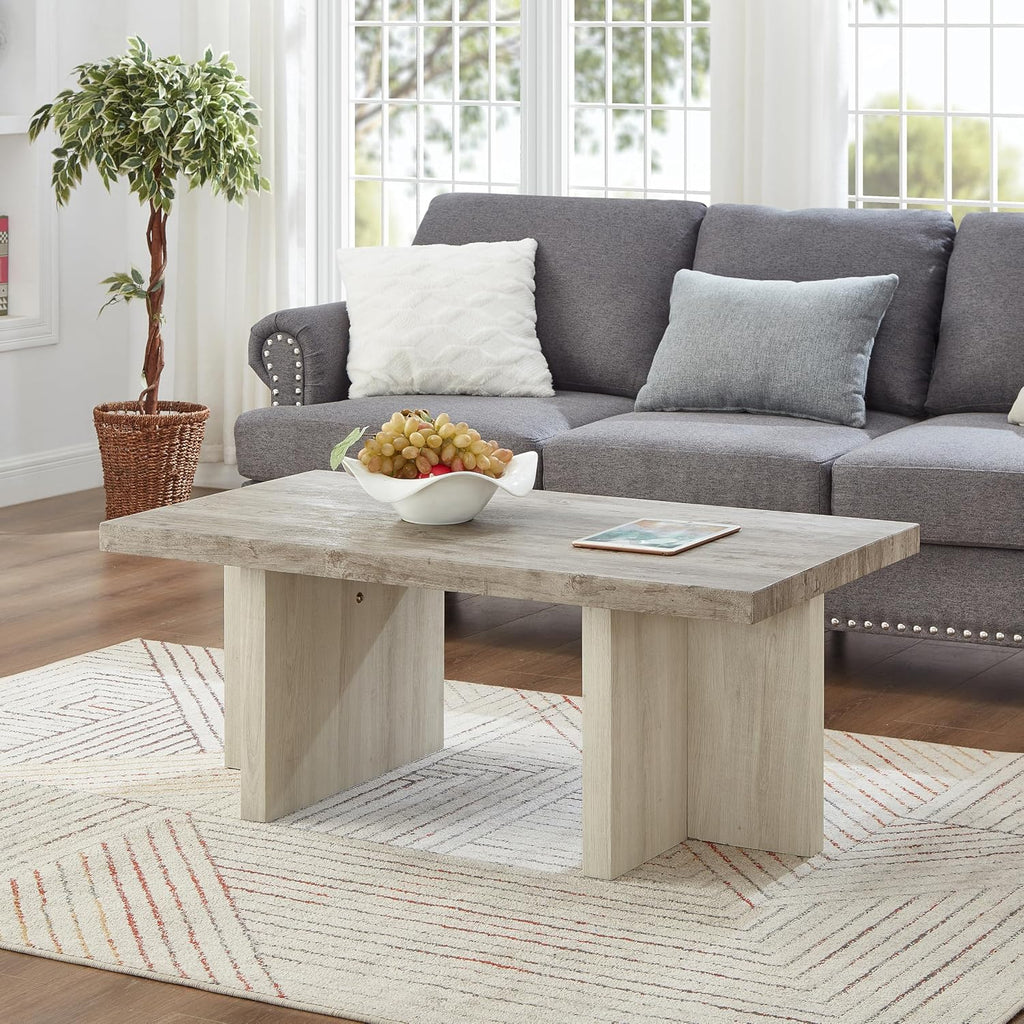 Roundhill Furniture Mchome 3-Piece Coffee Table Set, Coffee Table and Two End Tables, Weathered Gray and Beige