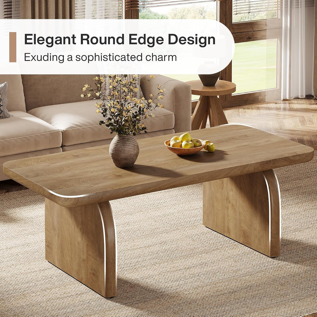 Tribesigns Farmhouse Coffee Table for Living Room, 47-Inch Mid-Century Rectangular Center Table with Rounded Corners, Modern Low Large Cocktail Tea Furniture, Easy Assembly (Natural Brown)
