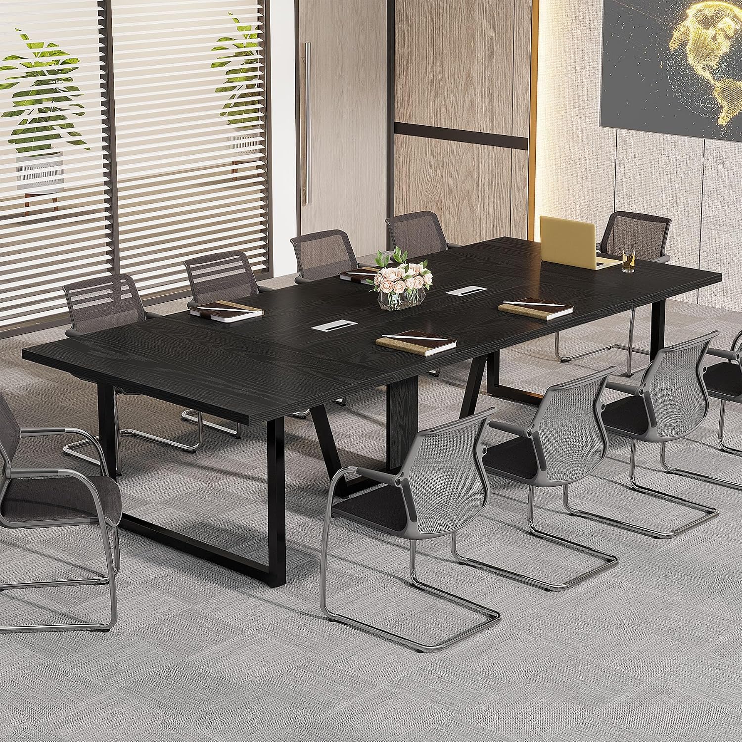 Tribesigns 8FT Conference Table, 94.49 L x 47.24 W x 29.53 H Inches Large Meeting Podcast Table for 10 People, Business Style Wooden Training Table with Strong Metal Frame for Office Conference