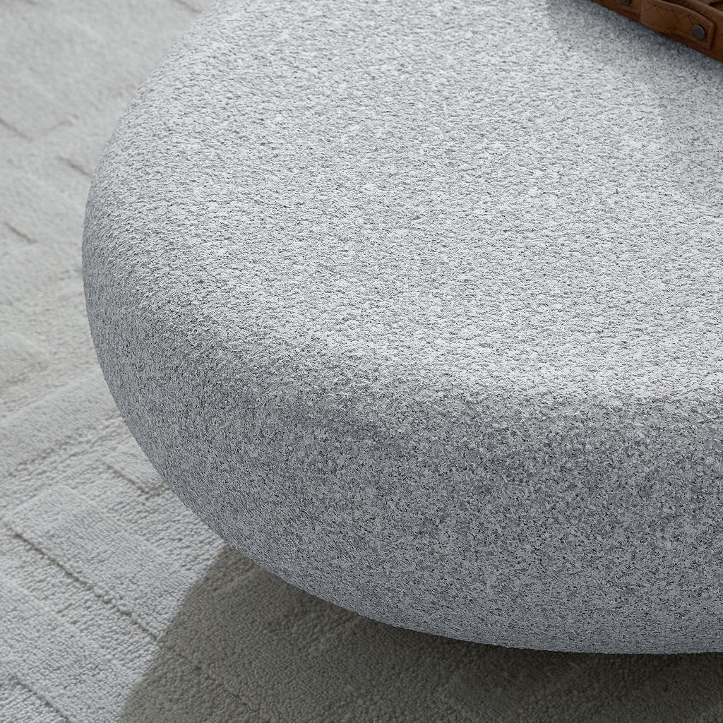 WILLIAMSPACE 55.12' Oval Faux Stone Coffee Table with Grainy Rocks, Modern Irregular Travertine Center Table, Accent Fiberglass Drum Side Coffee Table for Living Room, No Need Assembly - Rock Grey